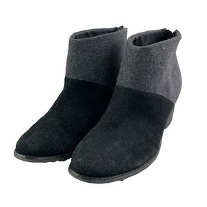 Toms Leila Boots Women 8.5 Suede Leather Black Bootie Chic Classic 90's Corpcore